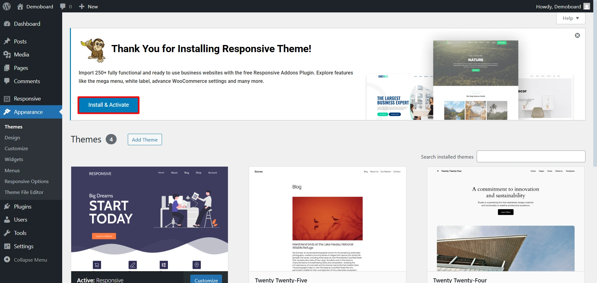 install and activate Responsive plus