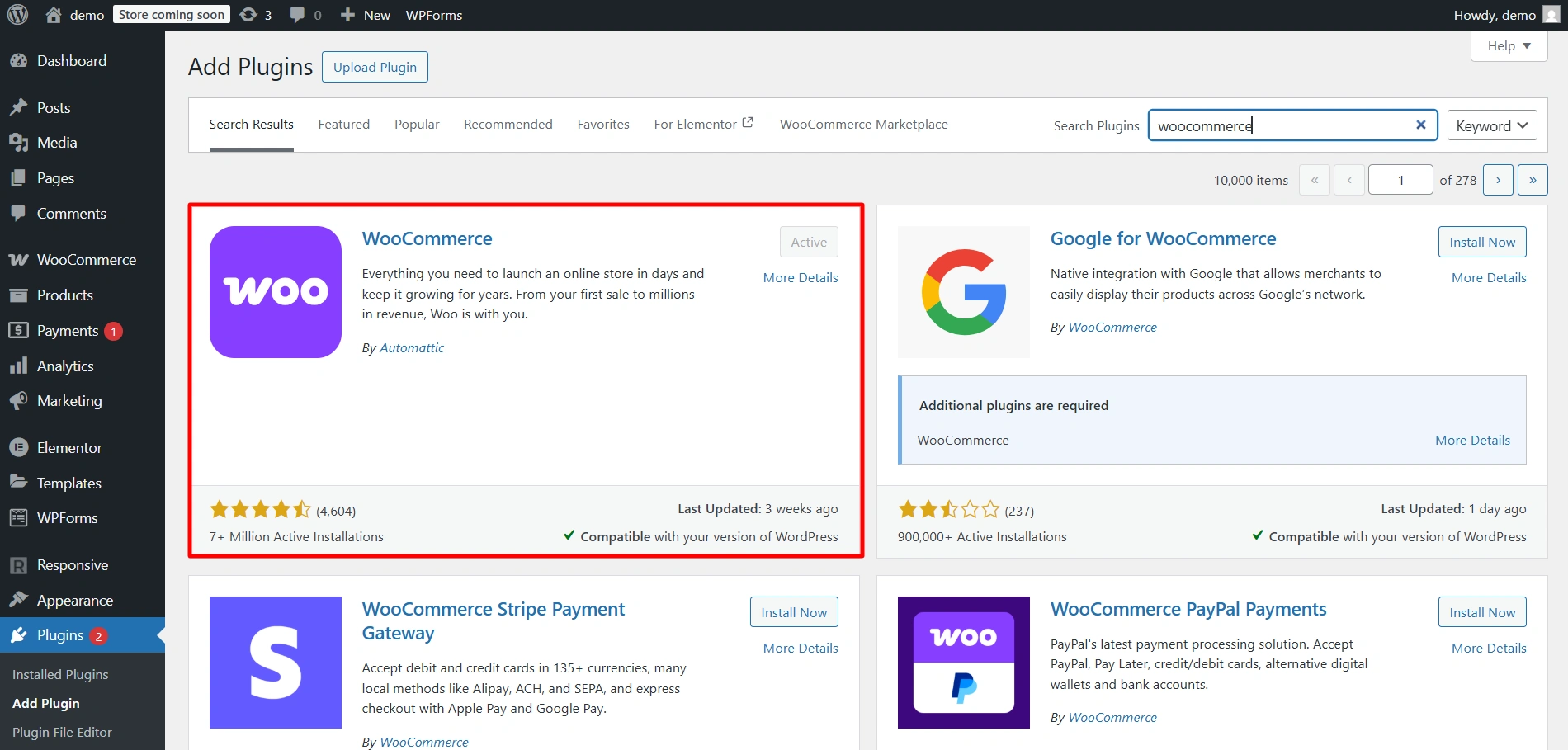 install woocommerce