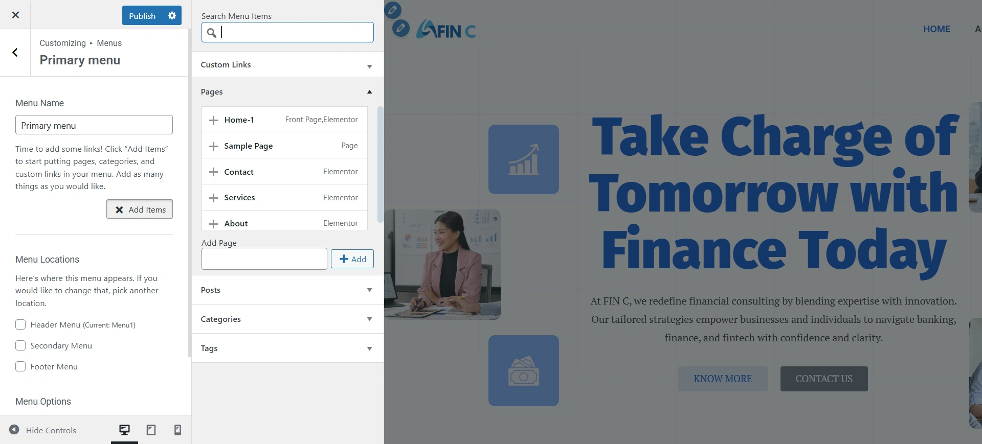 Add menu to the finance consulting starter template
