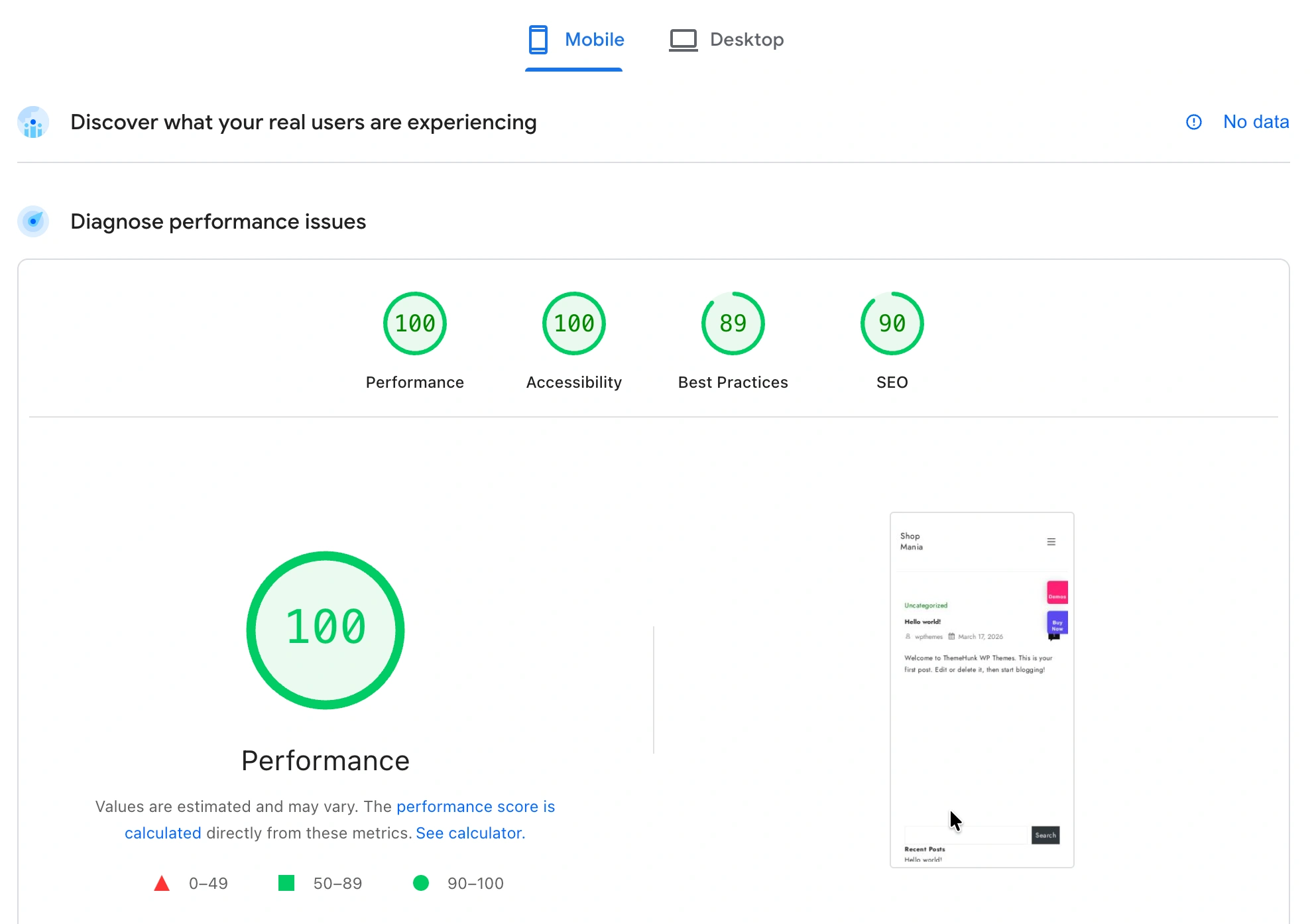 Shop Mania Performance test results