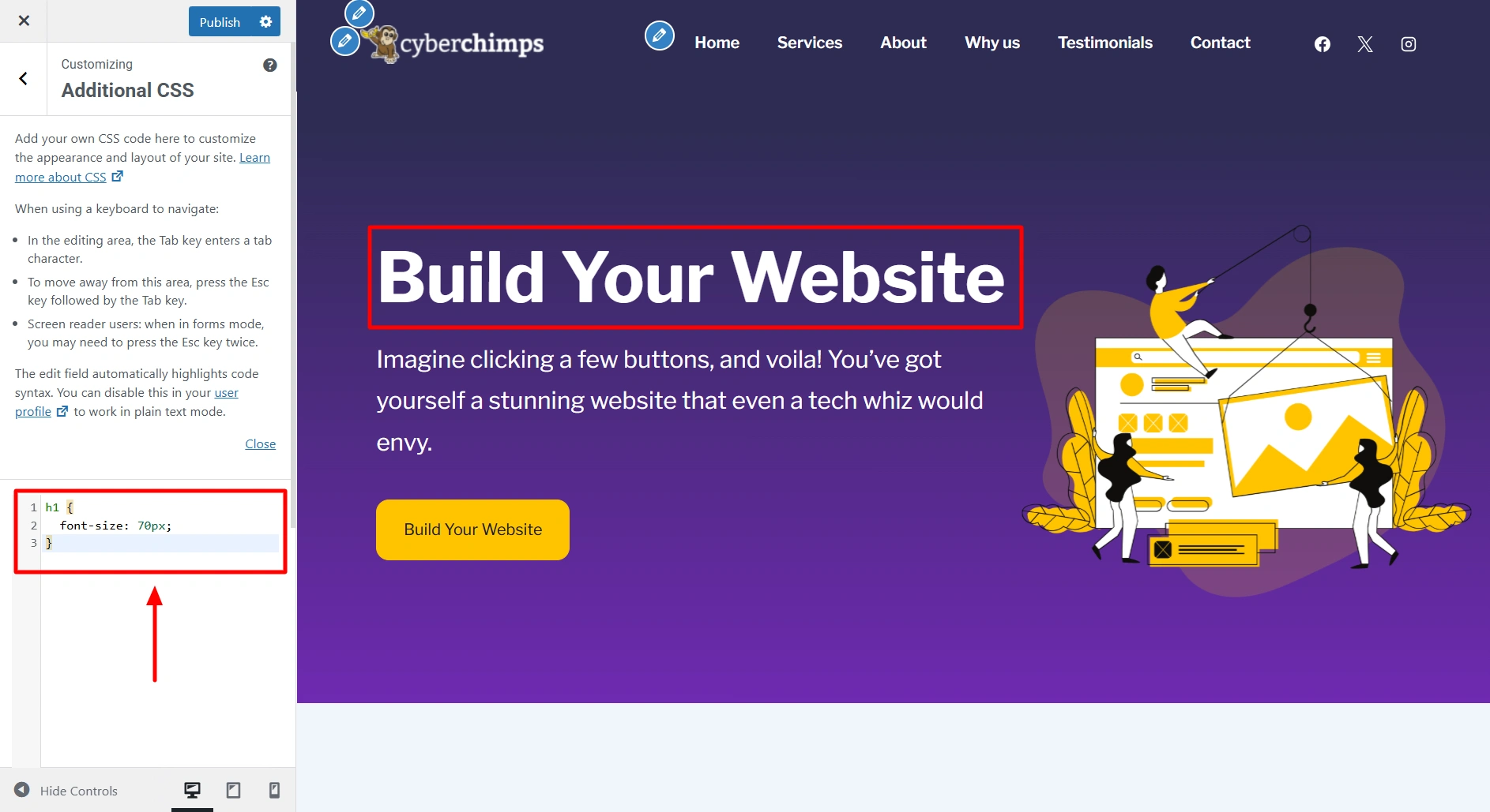 CSS code applied on heading