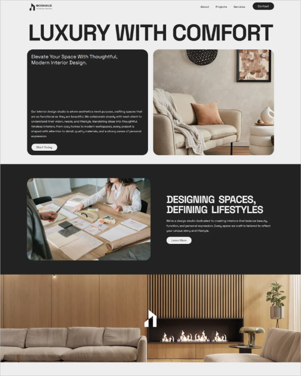 One page interior design website template