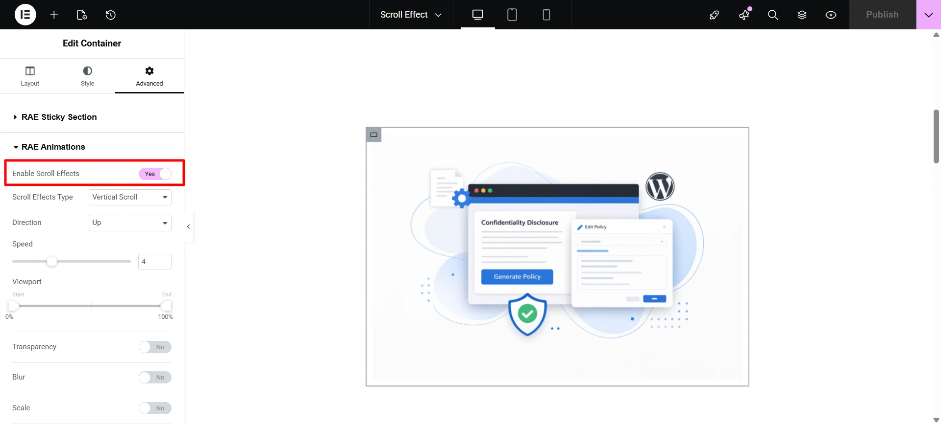 Enable scroll effect