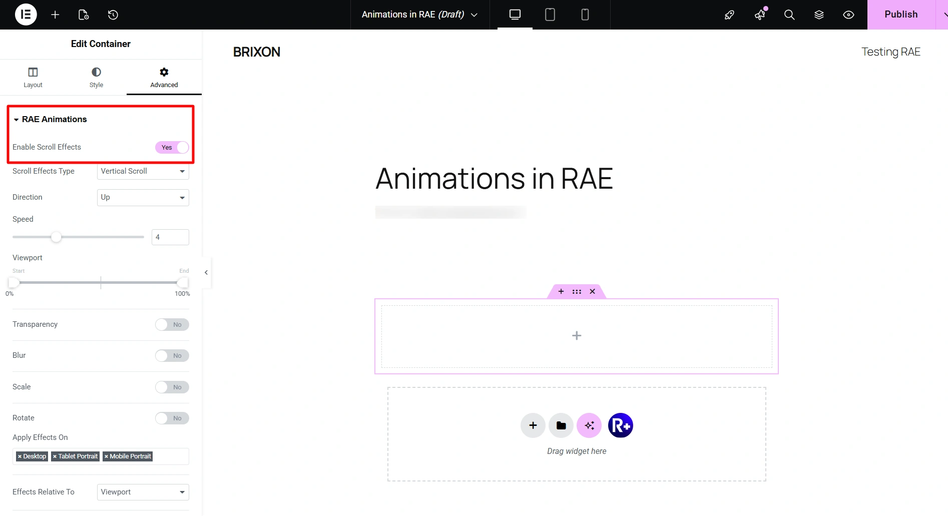 Enable Scroll Effects in RAE