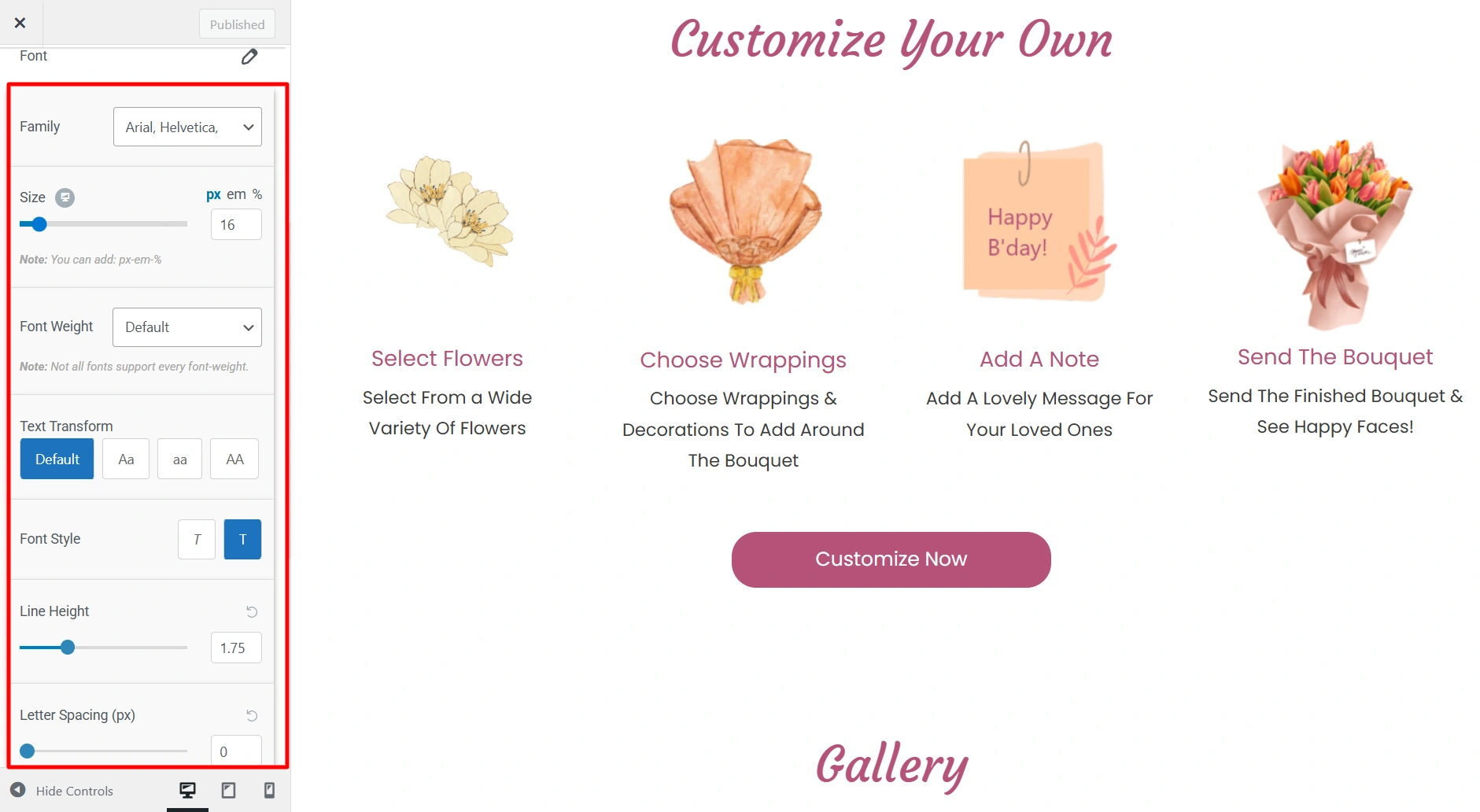Form fields typography options