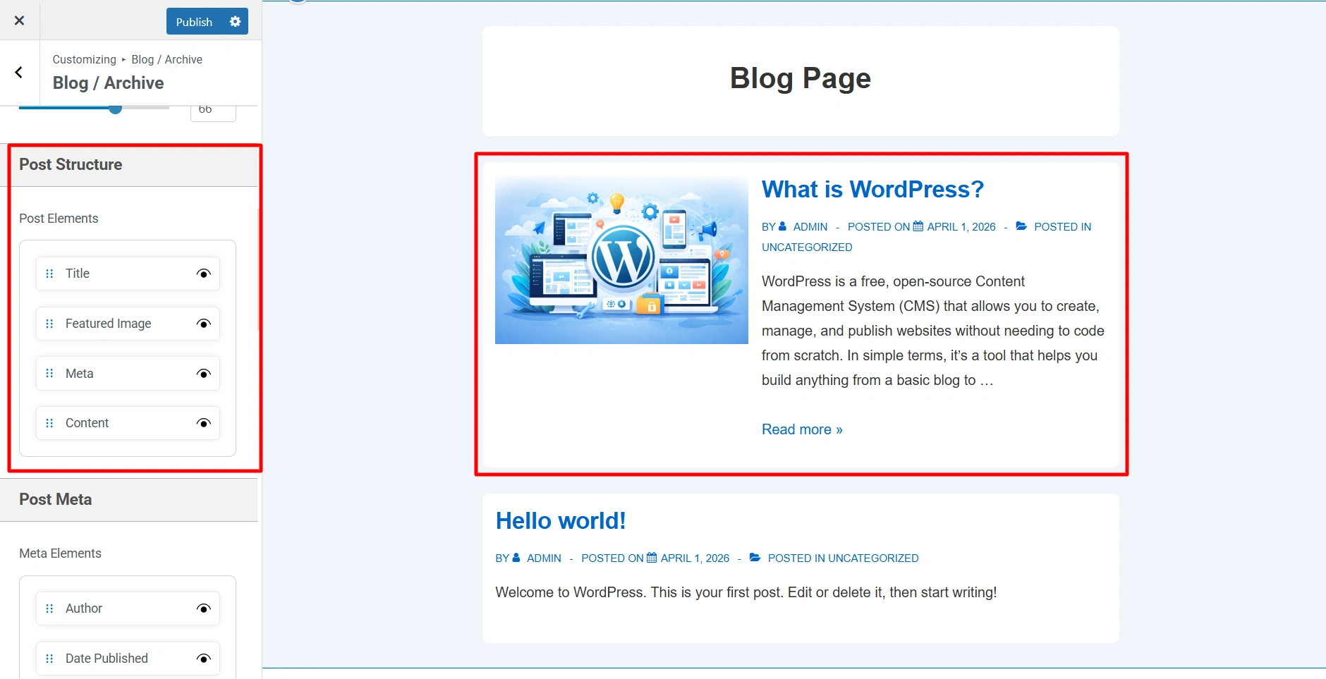 Post structure in Blog and Archive settings