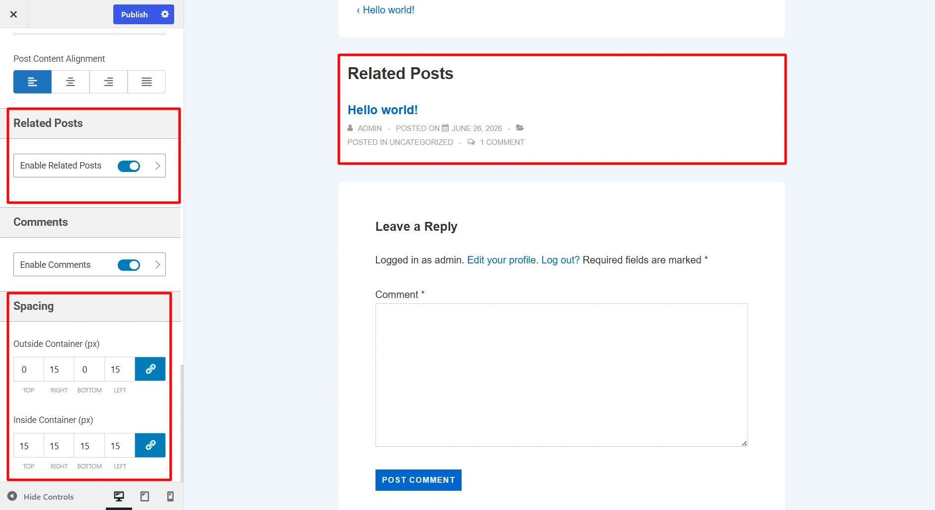 Related posts options