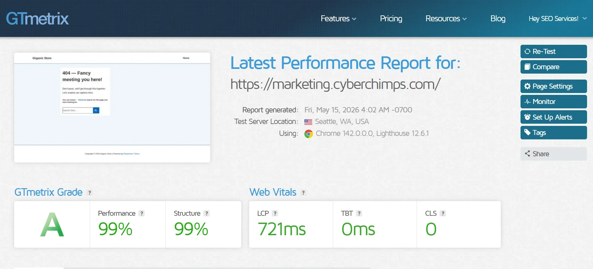 Responsive Theme GTmetrix test results