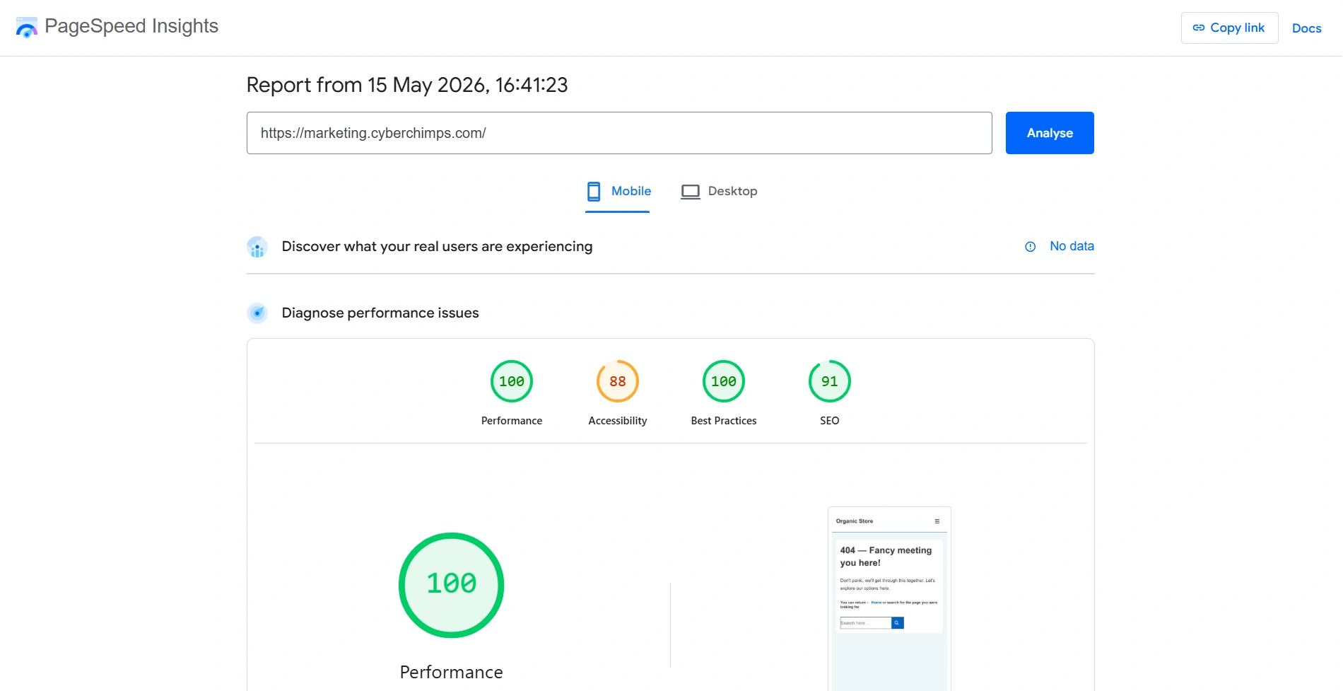 Responsive Theme Pagespeed results