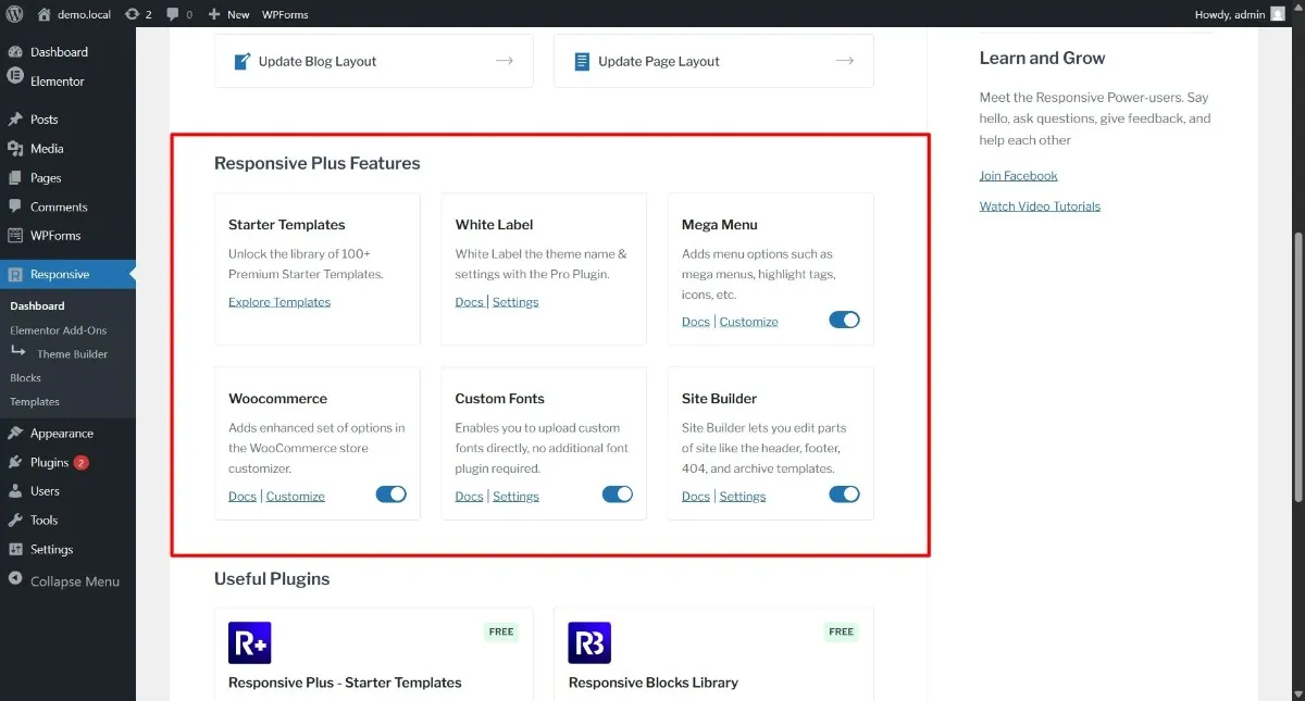 newer features of responsive plus